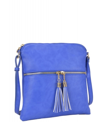 Tassel Zipper Pocket Accent Crossbody Messenger bag LP062  ROYAL BLUE